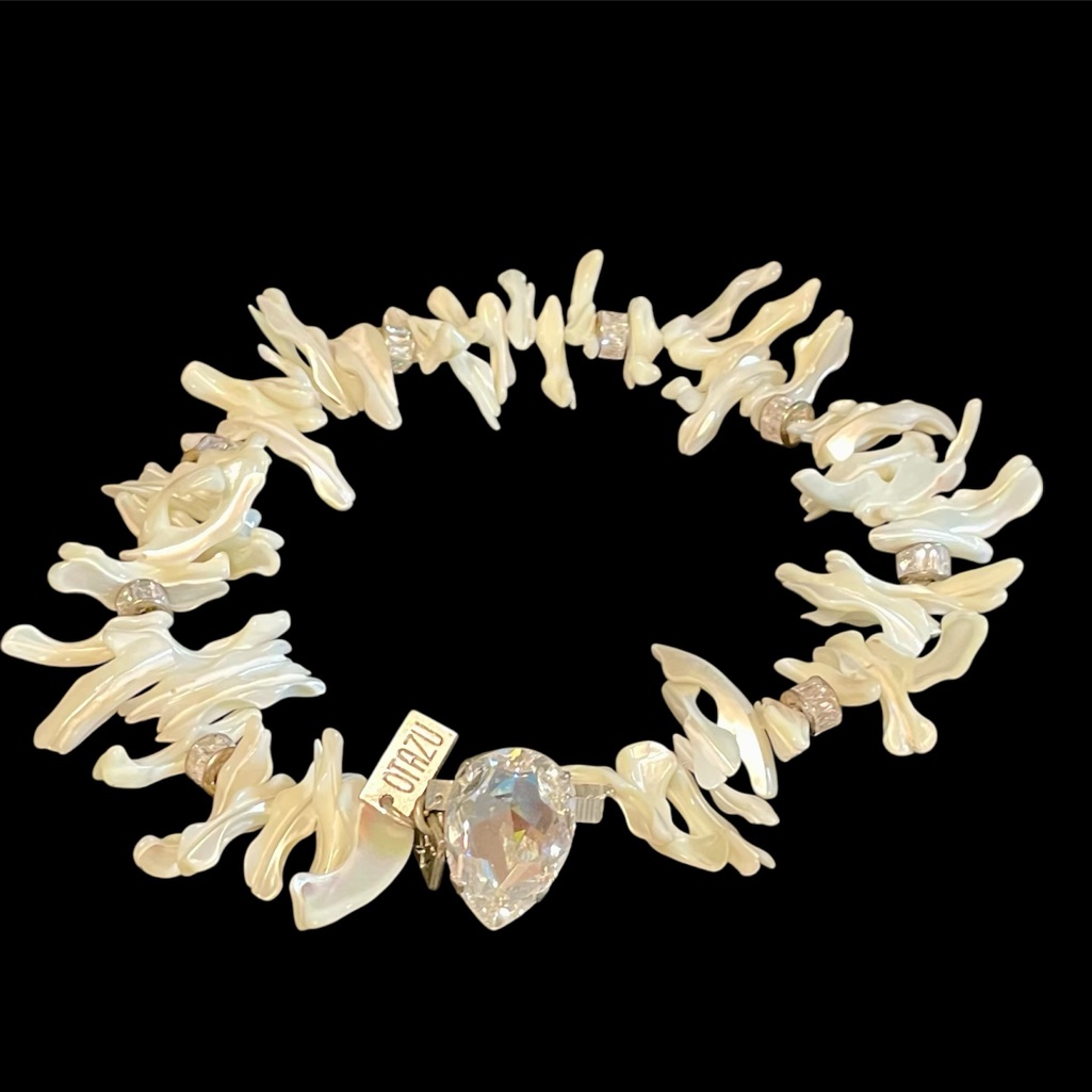 Rare Otazu Design Mop And Crystal Necklace By Rodrigo Otazu, Ooak